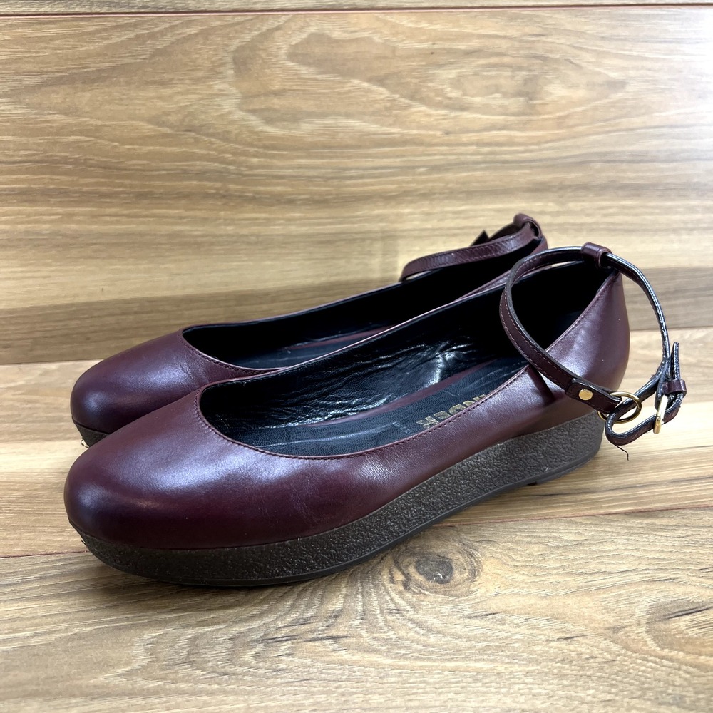 Jil Sander Womens Platform Flats 8 8.5 EU 38.5 Burgundy Leather Ankle Strap - Picture 6 of 9